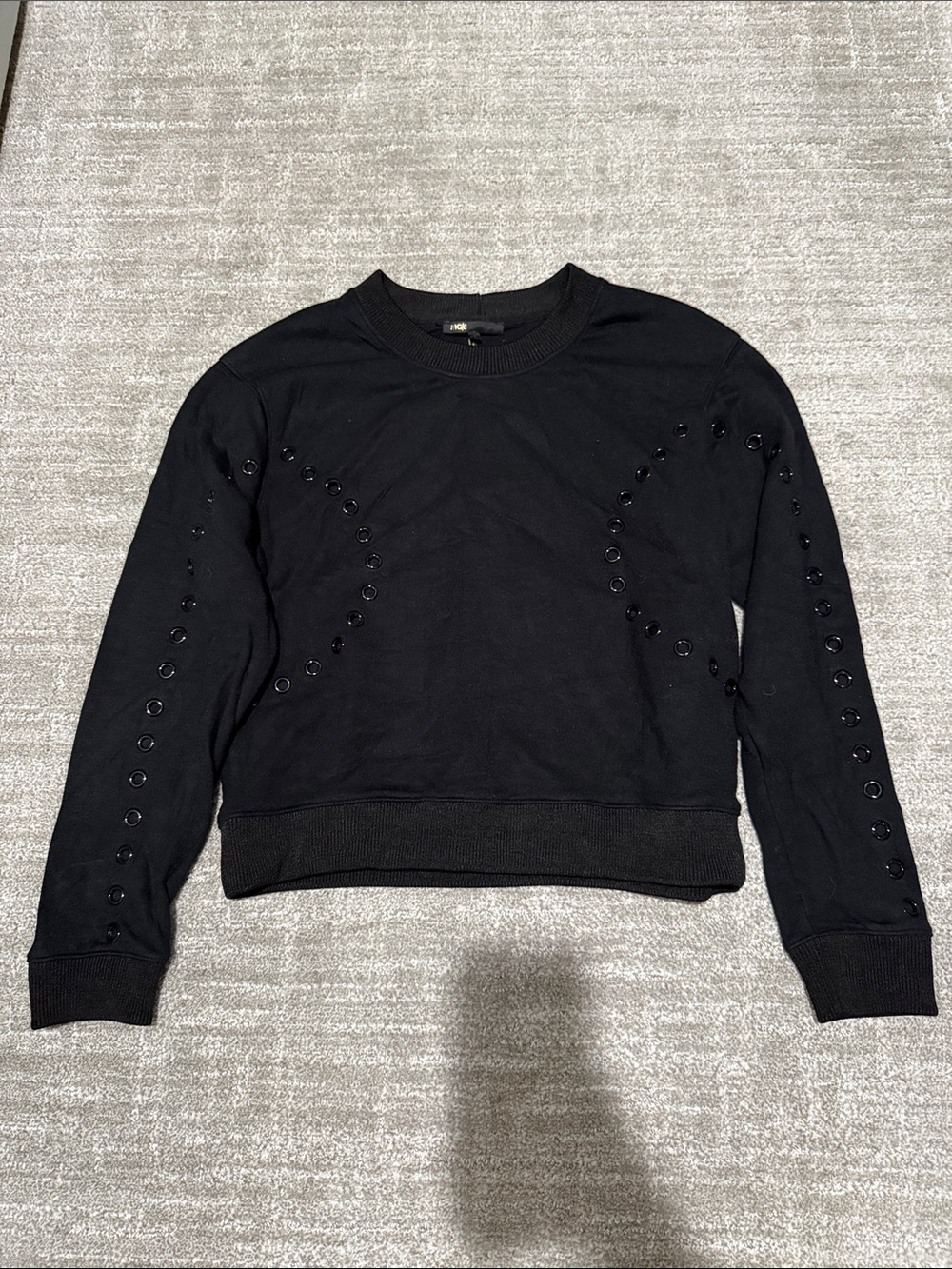 Maje Black Eyelet-Trim grommet stud Sweater pullover sweatshirt